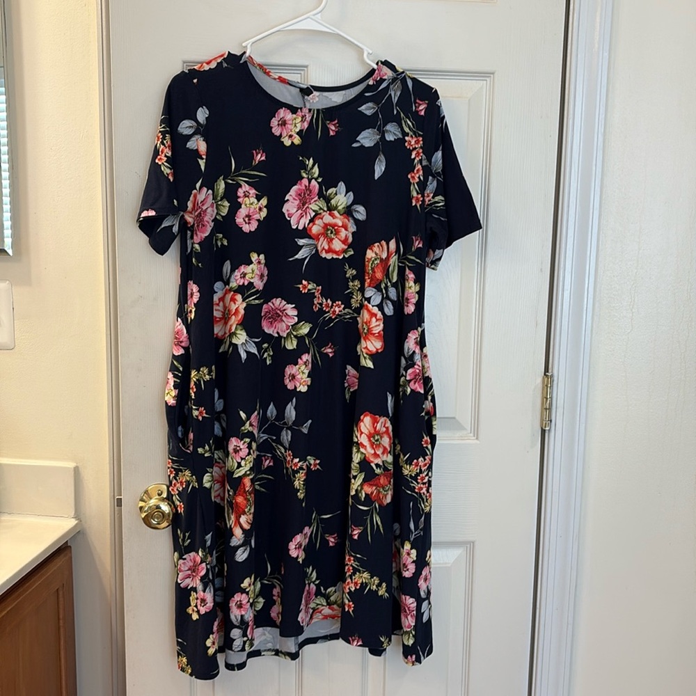 Maternity Navy Blue Floral Dress - Rags & Couture - Size XL